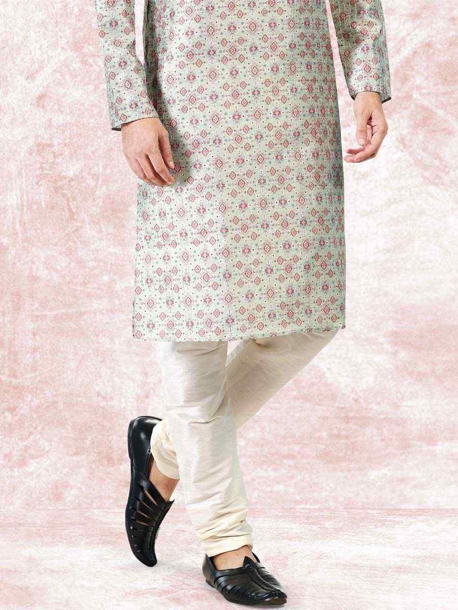 Pista Green Jacquard Banarasi Silk Woven Festival Wedding Kurta