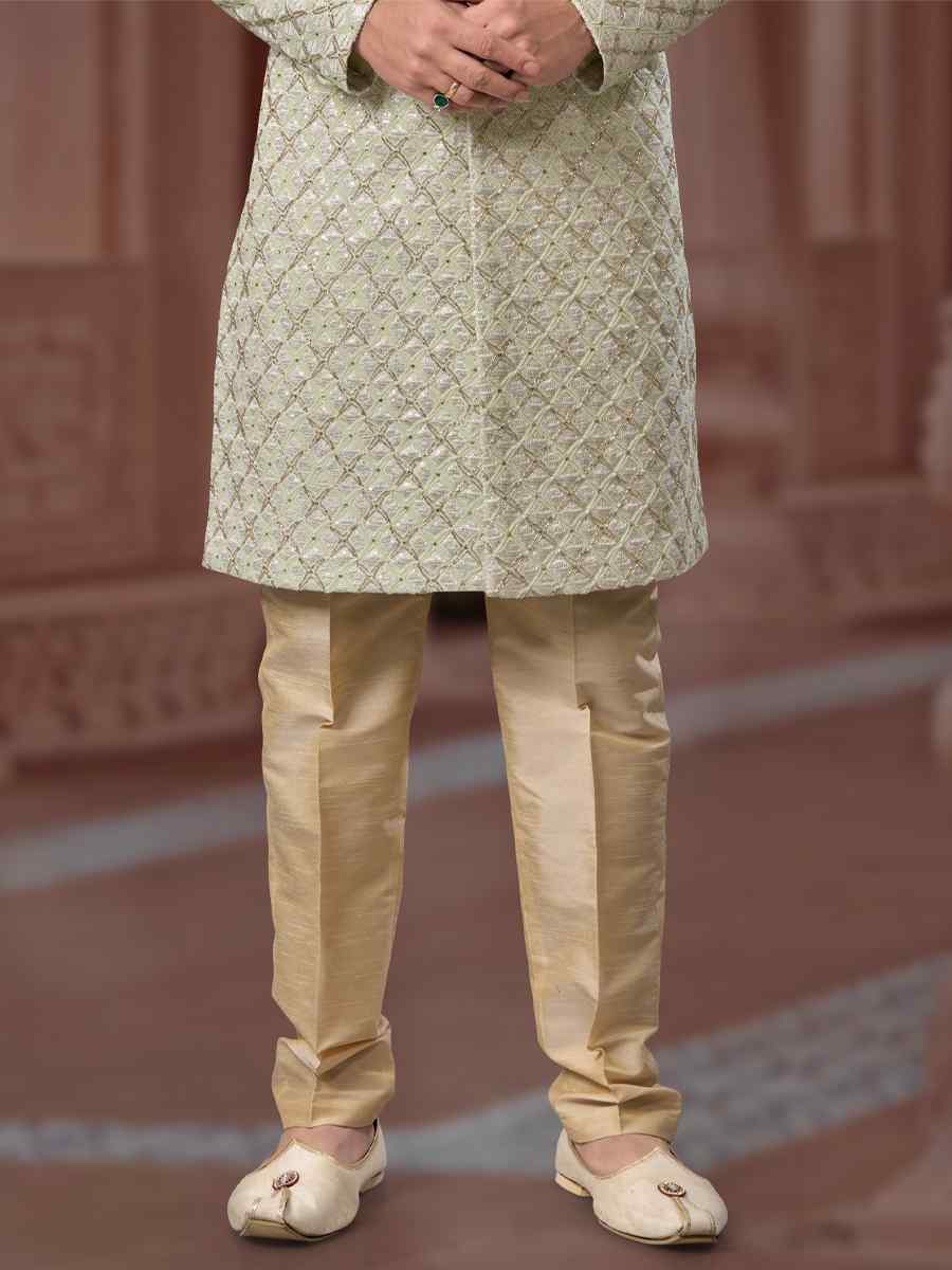 Pista Green Jacquard Embroidered Groom Wedding Sherwani
