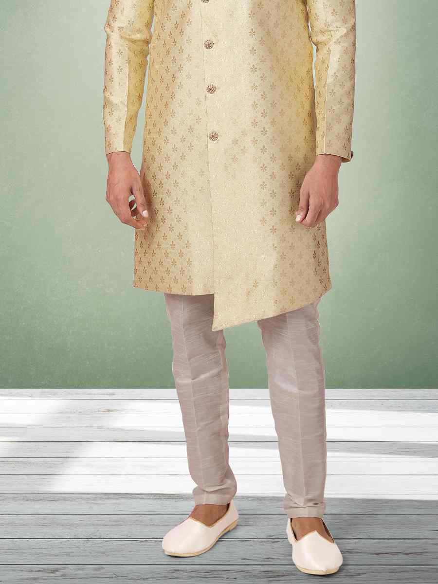 Pista Green Jacquard Silk Brocade Woven Party Aligadhi Pant Sherwani