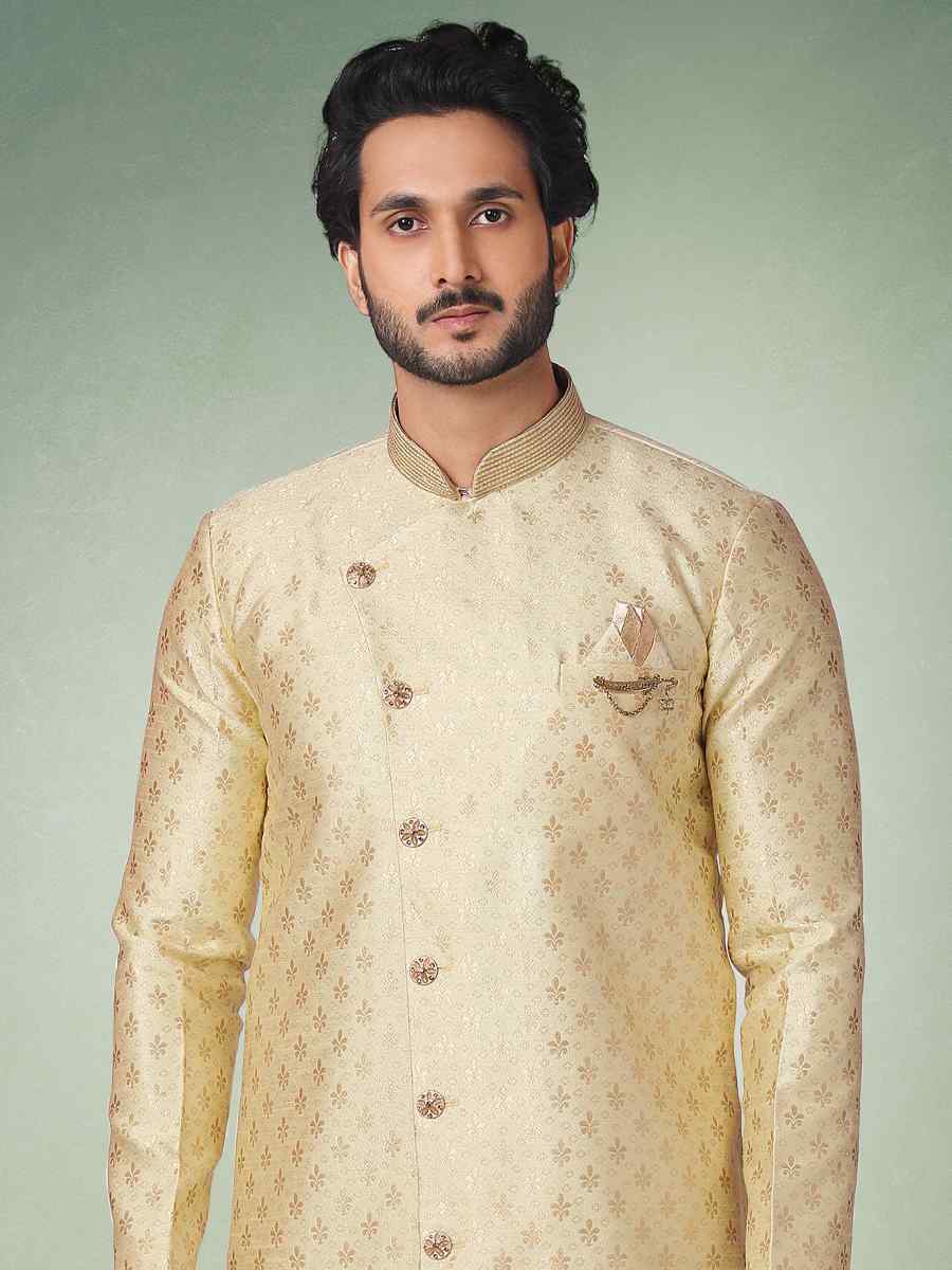 Pista Green Jacquard Silk Brocade Woven Party Aligadhi Pant Sherwani