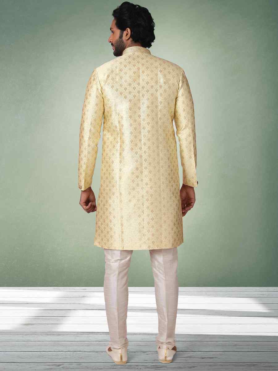 Pista Green Jacquard Silk Brocade Woven Party Aligadhi Pant Sherwani