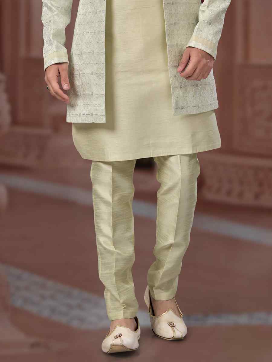 Pista Green Jacquard Silk Dupion Embroidered Groom Wedding Sherwani