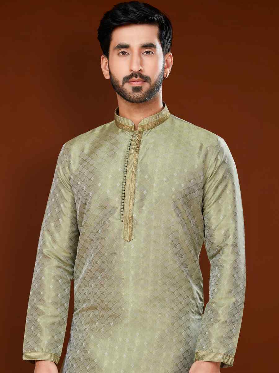 Pista Green Jacquard Woven Wedding Festival Kurta