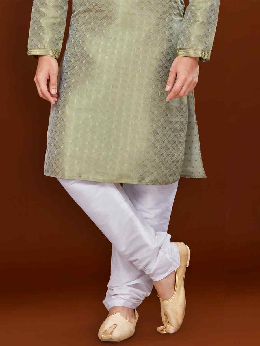 Pista Green Jacquard Woven Wedding Festival Kurta