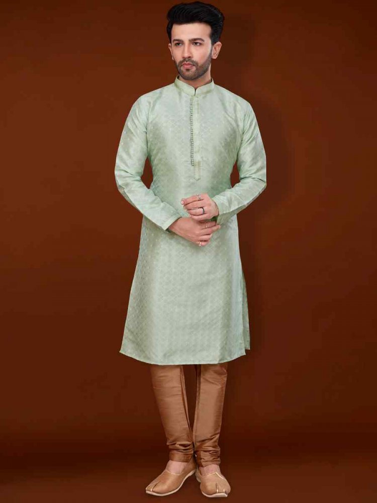 Pista Green Jacquard Woven Wedding Festival Kurta