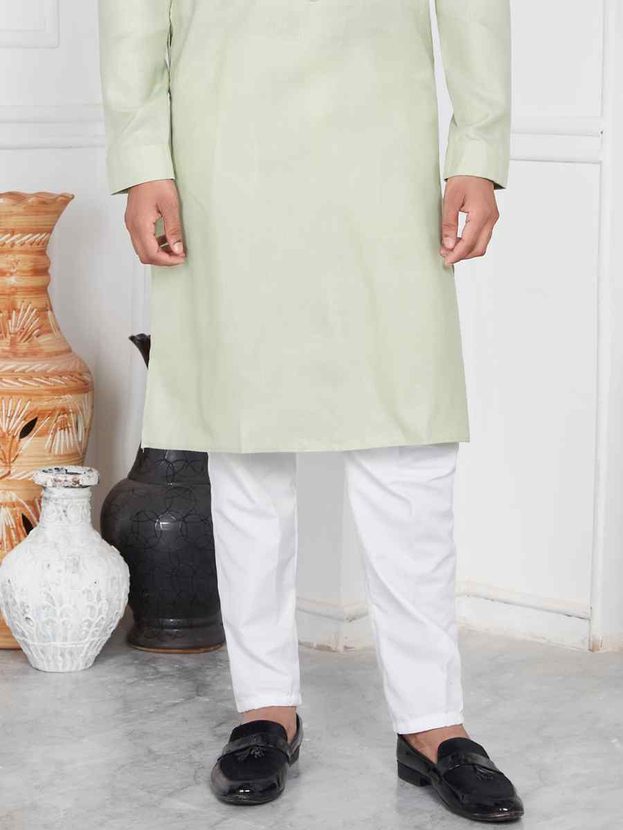 Pista Green Linen Cotton Printed Festival Casual Kurta