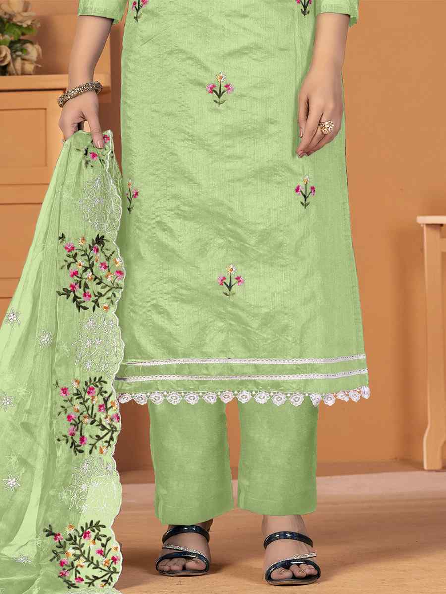 Pista Green Modal Chanderi Silk Embroidered Casual Festival Pant Salwar Kameez