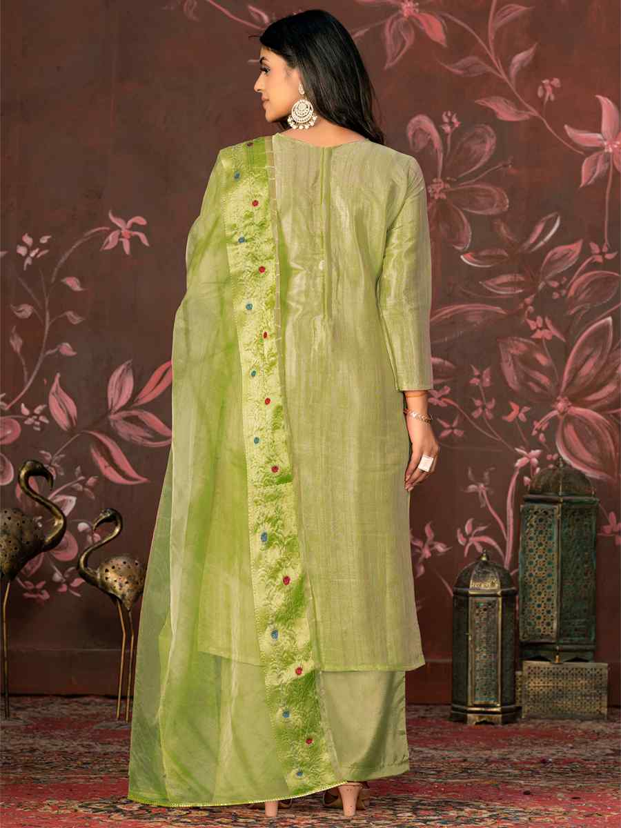 Pista Green Modal Cotton Jacquard Embroidered Casual Festival Pant Salwar Kameez