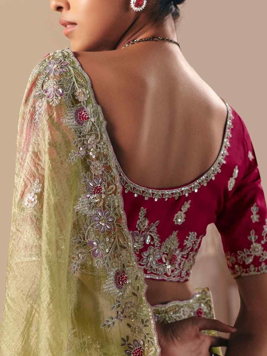 Pista Green Premium Fancy Silk Embroidery Bridal Reception Festival Wedding Fancy Heavy Border Saree