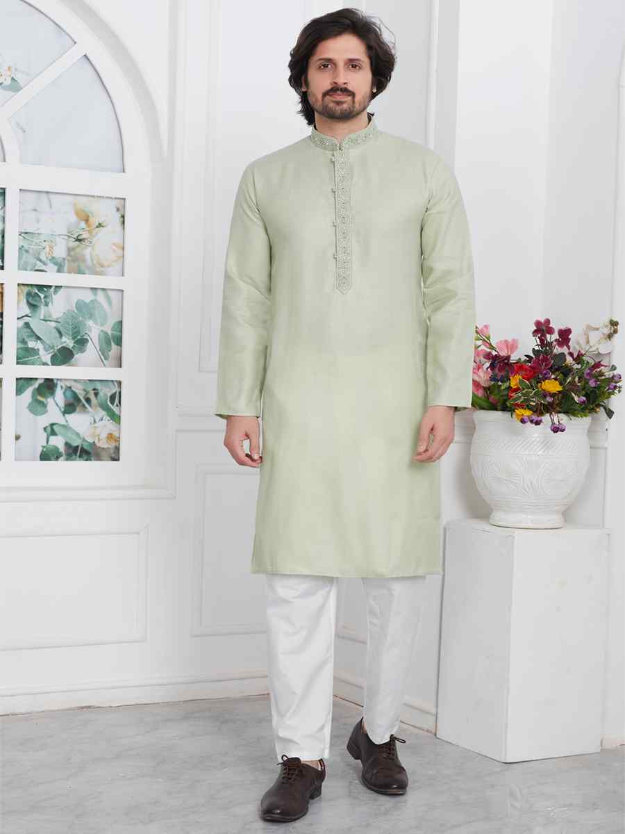 Pista Green Premium Linen Cotton Printed Festival Casual Kurta