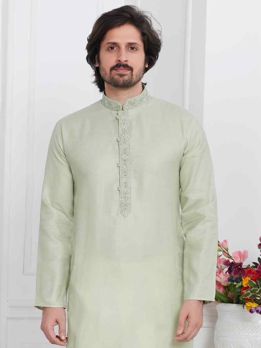 Pista Green Premium Linen Cotton Printed Festival Casual Kurta