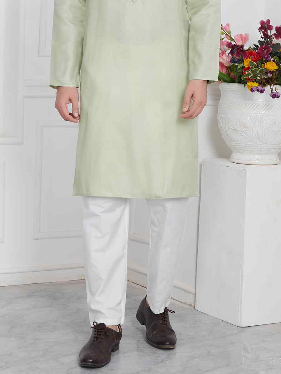 Pista Green Premium Linen Cotton Printed Festival Casual Kurta