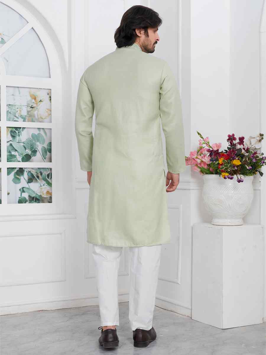 Pista Green Premium Linen Cotton Printed Festival Casual Kurta