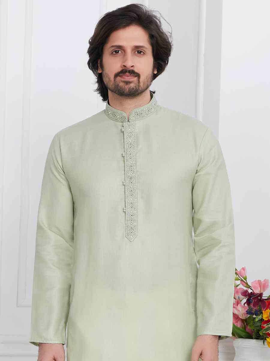 Pista Green Premium Linen Cotton Printed Festival Casual Kurta