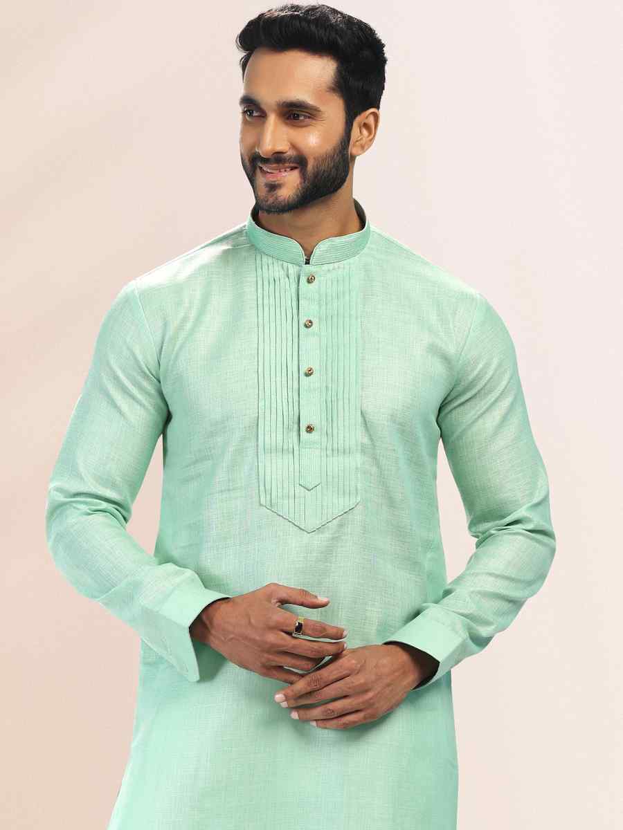 Pista Green Premium Linen Cotton Woven Festival Party Kurta