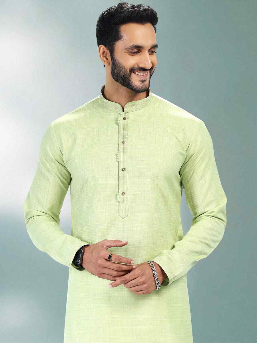Pista Green Premium Linen Cotton Woven Festival Party Kurta