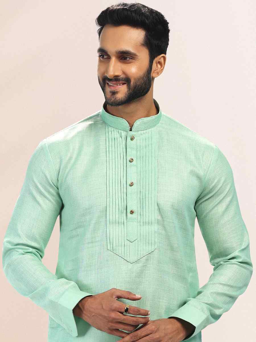 Pista Green Premium Linen Cotton Woven Festival Party Kurta