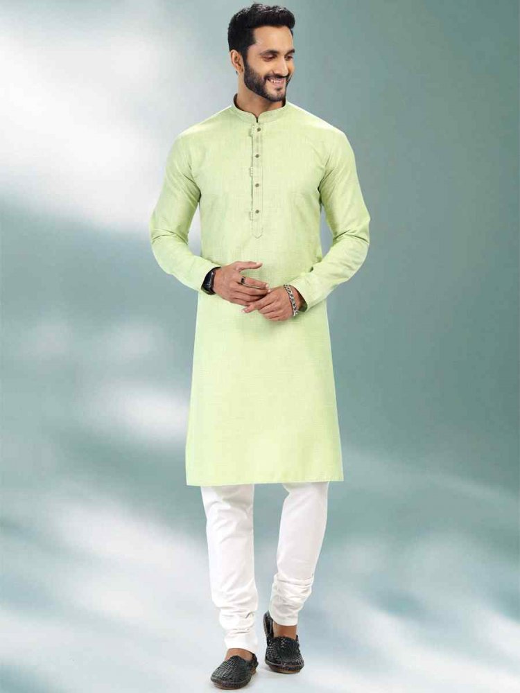 Pista Green Premium Linen Cotton Woven Festival Party Kurta