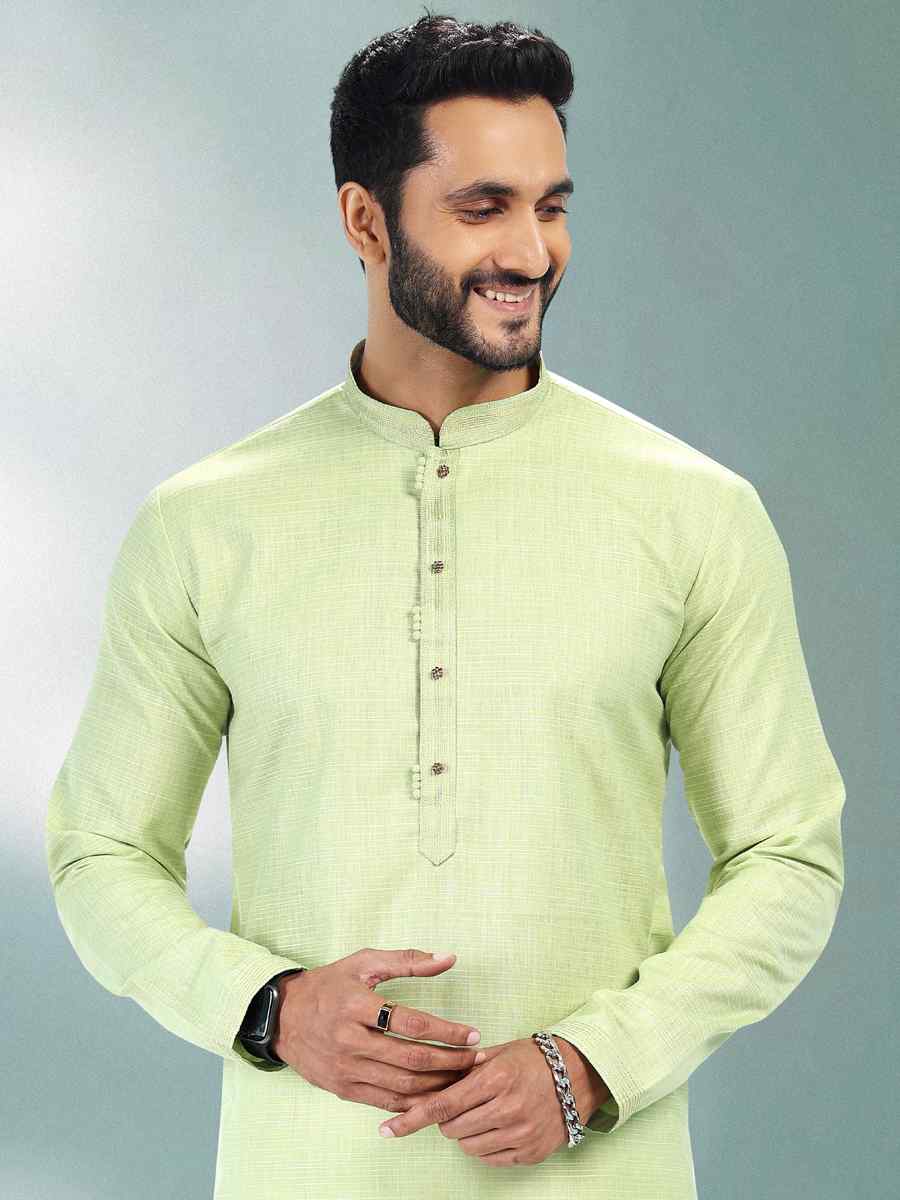 Pista Green Premium Linen Cotton Woven Festival Party Kurta