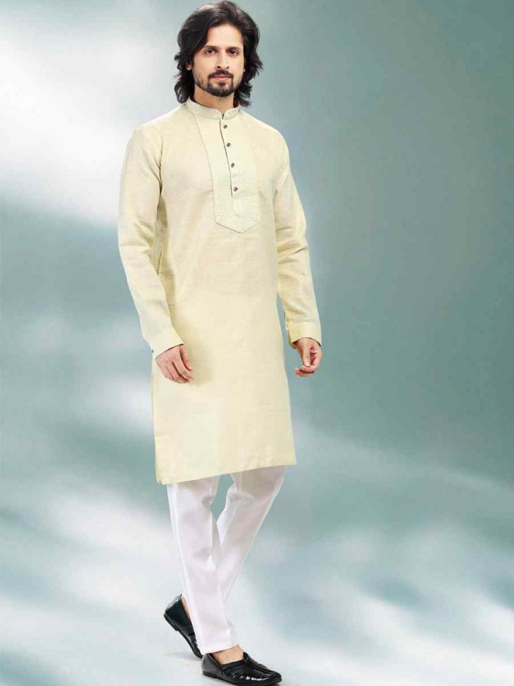 Pista Green Premium Linen Cotton Woven Festival Party Kurta