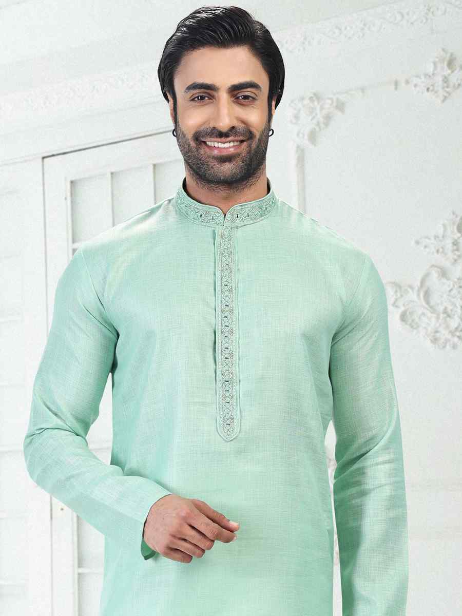 Pista Green Premium Linen Cotton Woven Festival Wedding Kurta