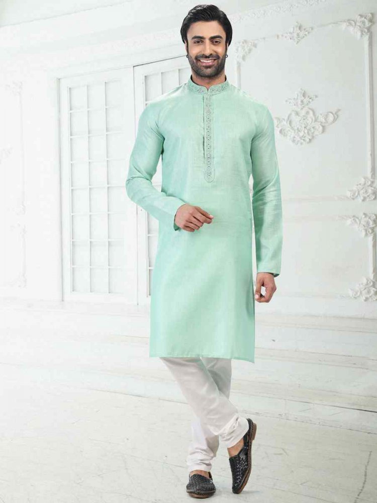 Pista Green Premium Linen Cotton Woven Festival Wedding Kurta