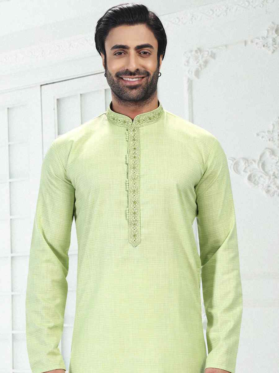 Pista Green Premium Linen Cotton Woven Festival Wedding Kurta