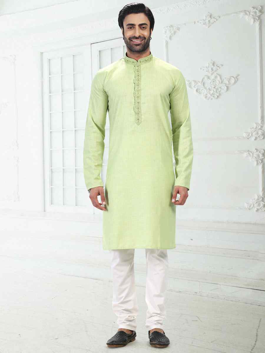 Pista Green Premium Linen Cotton Woven Festival Wedding Kurta