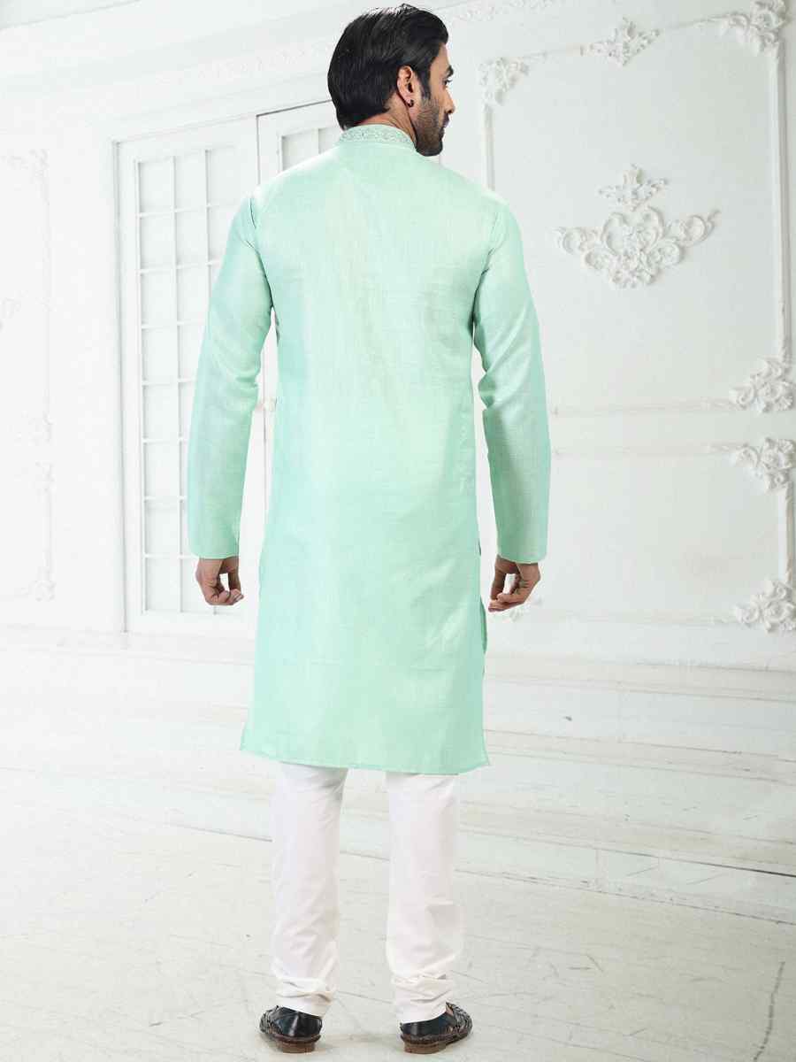 Pista Green Premium Linen Cotton Woven Festival Wedding Kurta