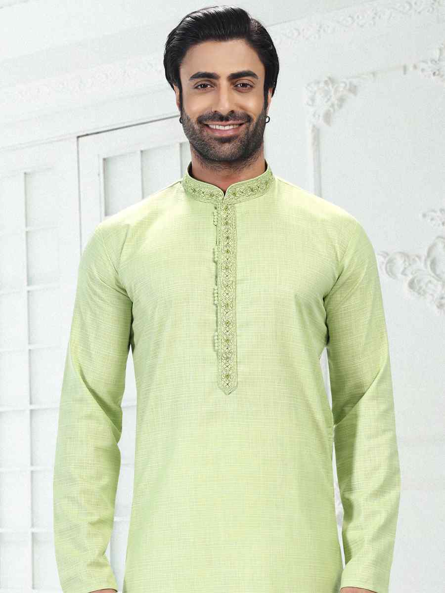 Pista Green Premium Linen Cotton Woven Festival Wedding Kurta