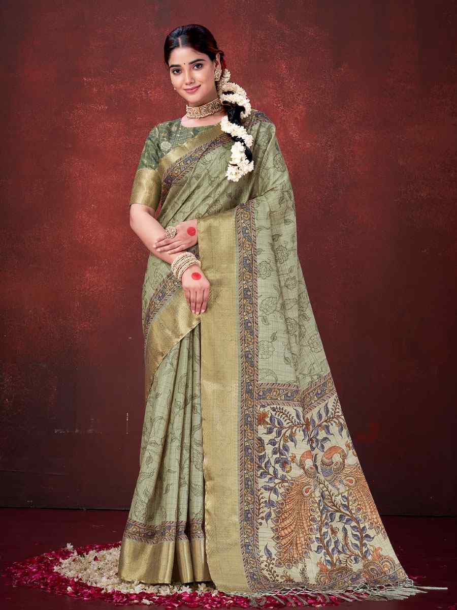 Pista Green Printed Handwoven Traditional Bridal Reception Festival Wedding Fancy Classic Style Sarees
