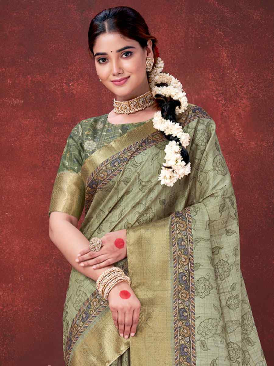 Pista Green Printed Handwoven Traditional Bridal Reception Festival Wedding Fancy Classic Style Sarees