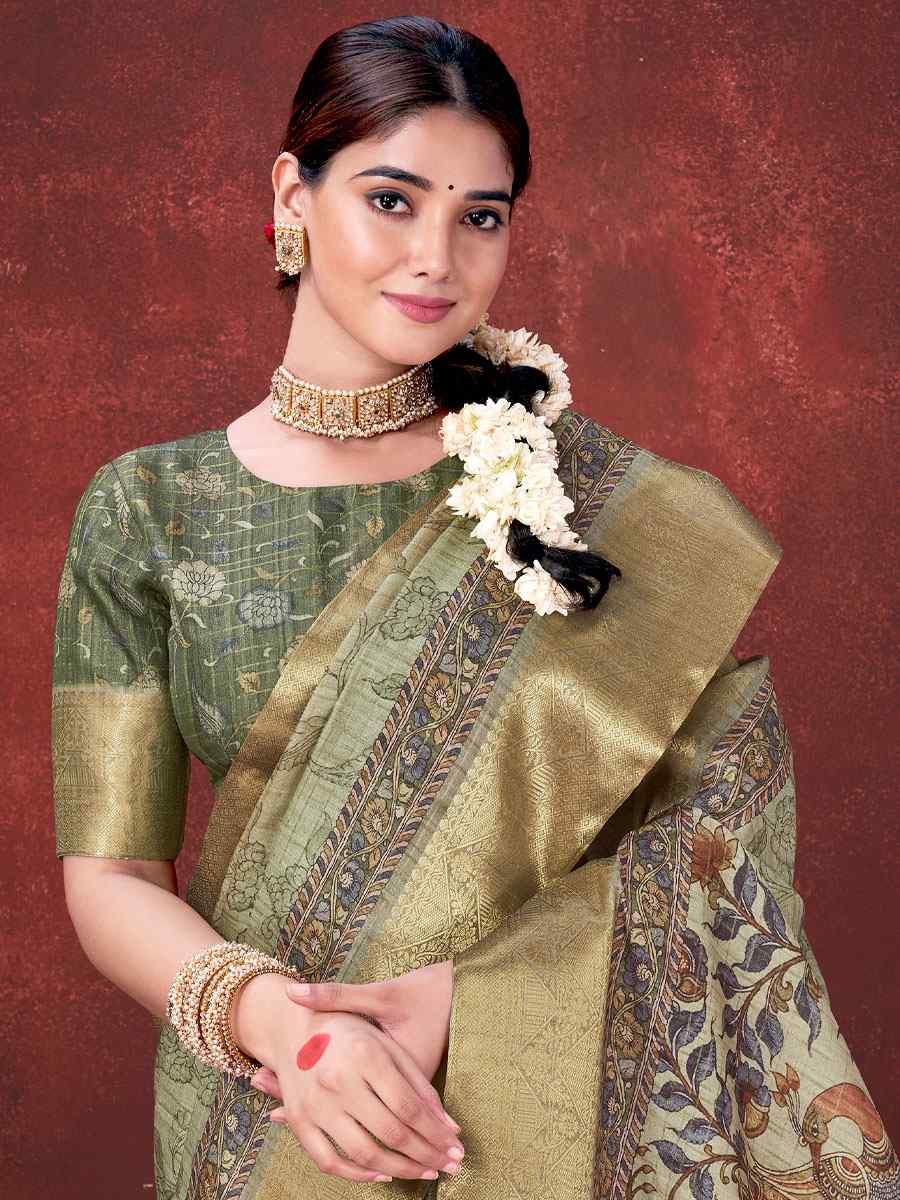 Pista Green Printed Handwoven Traditional Bridal Reception Festival Wedding Fancy Classic Style Sarees