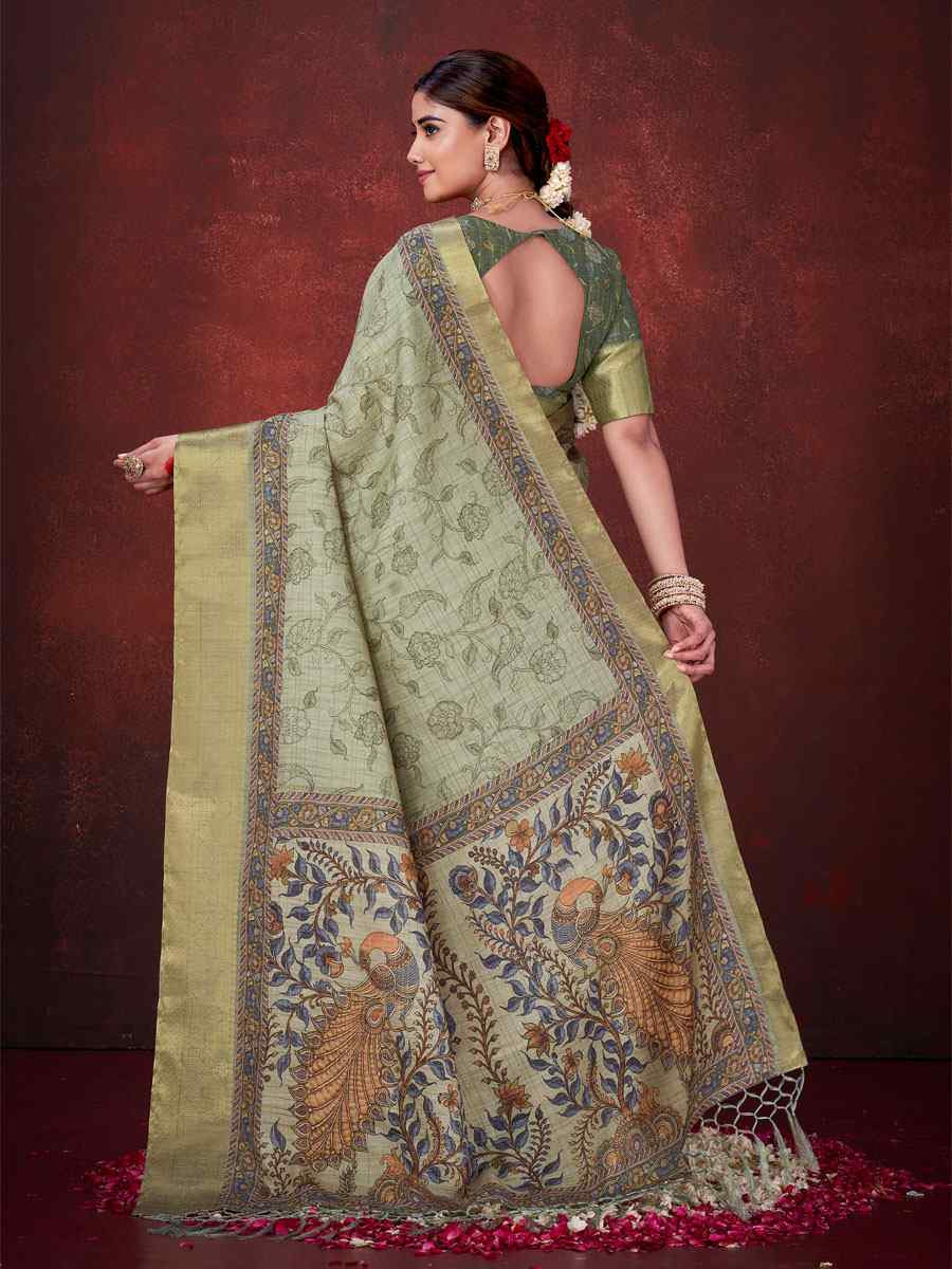Pista Green Printed Handwoven Traditional Bridal Reception Festival Wedding Fancy Classic Style Sarees