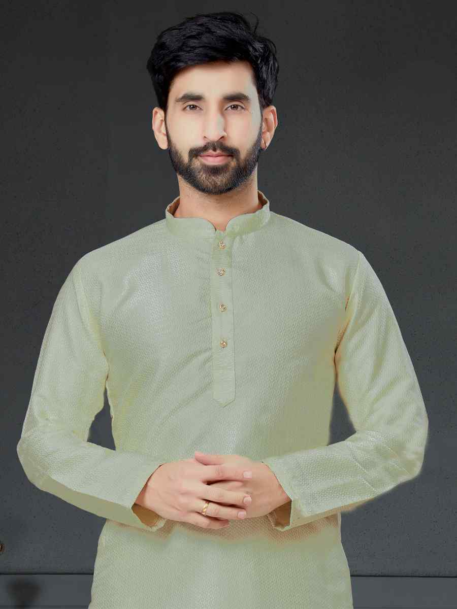 Pista Green Silk Jacquard Woven Festival Kurta