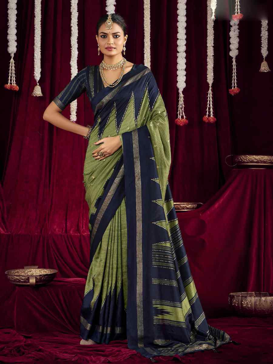 Pista Green Silk Printed Bridal Reception Festival Wedding Fancy Heavy Border Saree