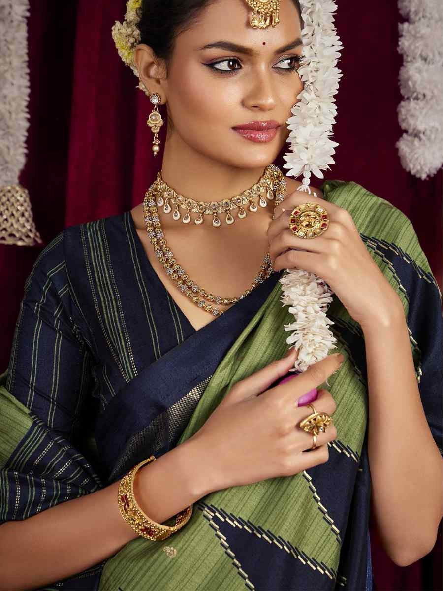 Pista Green Silk Printed Bridal Reception Festival Wedding Fancy Heavy Border Saree