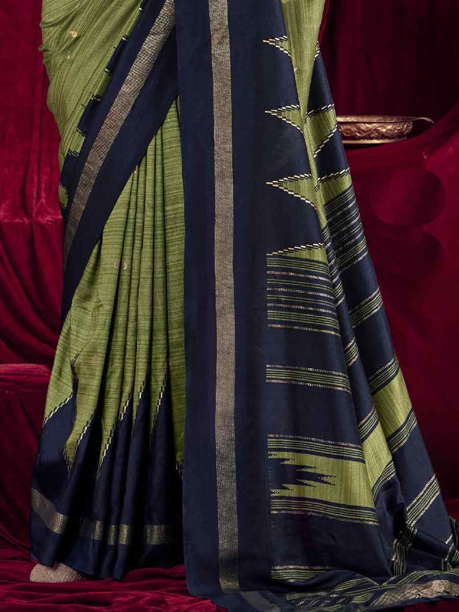 Pista Green Silk Printed Bridal Reception Festival Wedding Fancy Heavy Border Saree
