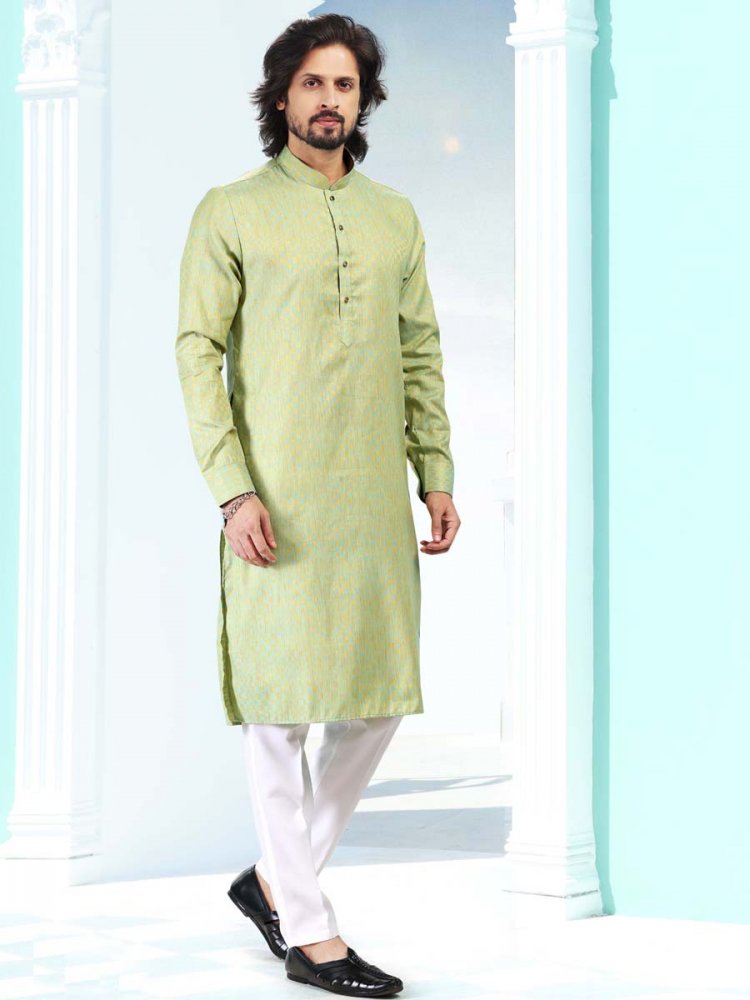 Pista Green Silk Woven Festival Casual Kurta