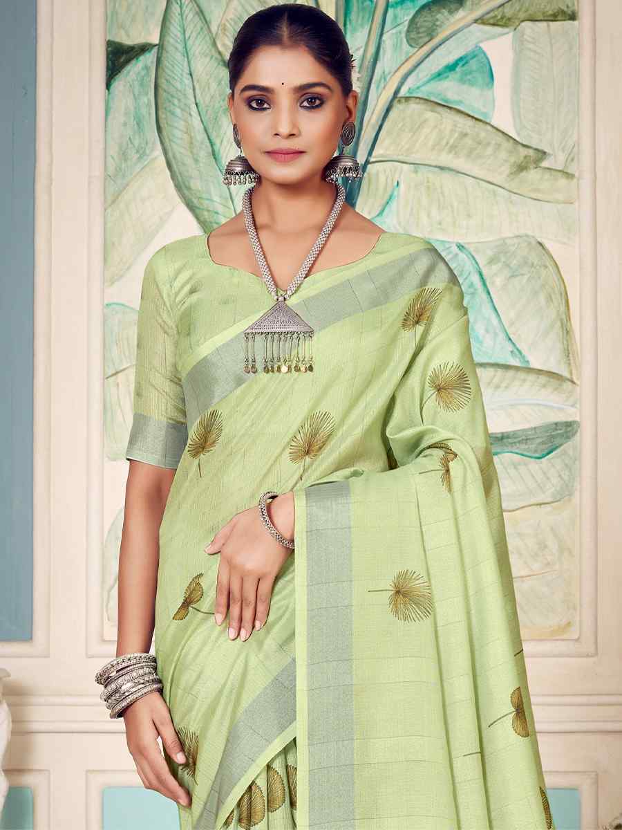 Pista Green Soft Cotton Handwoven Casual Festival Classic Style Saree