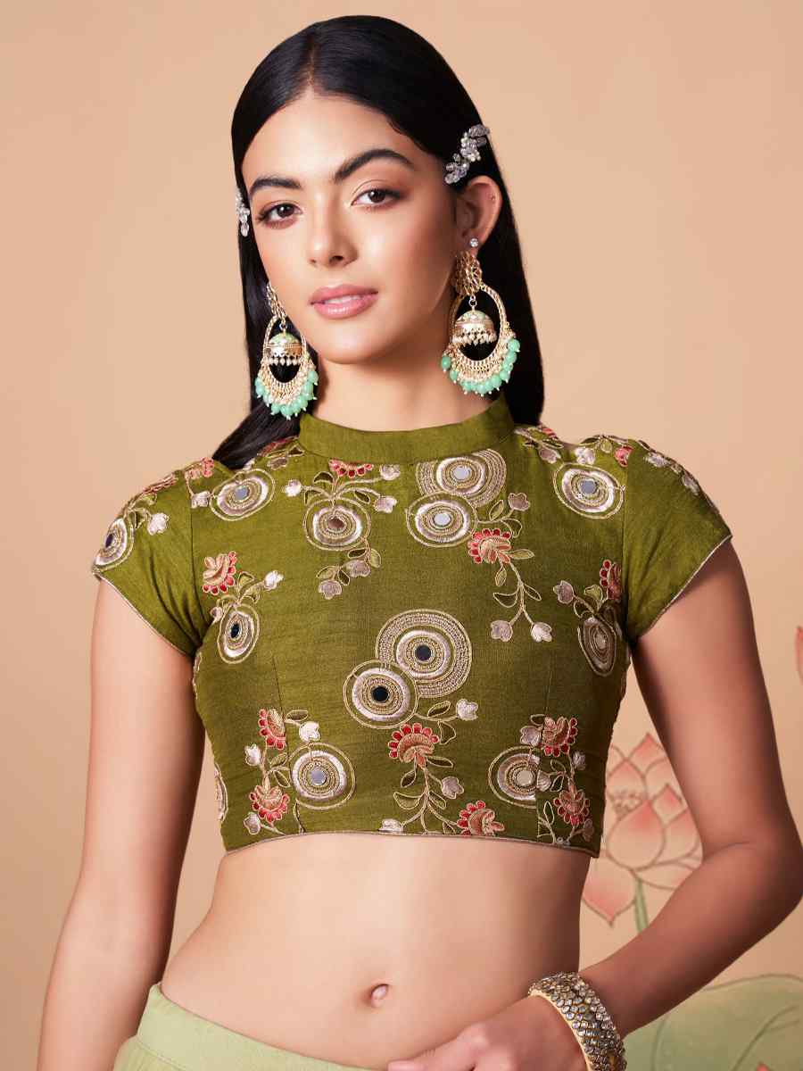 Pista Green Soft Net Embroidered Reception Festival Heavy Border Lehenga Choli