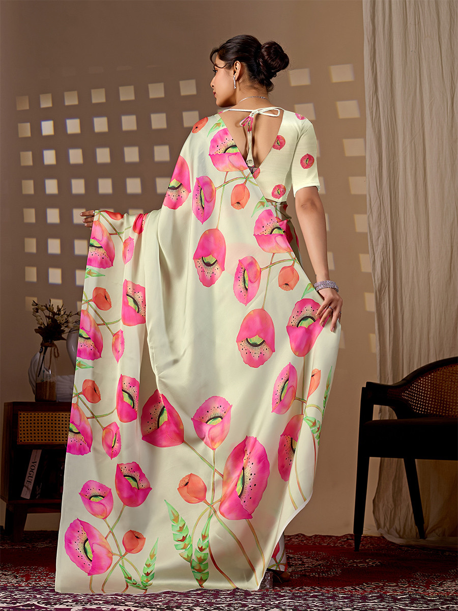 Pista Green Soft Satin Georgette Printed Wedding Reception Party Festival Casual Heavy Border Sarees