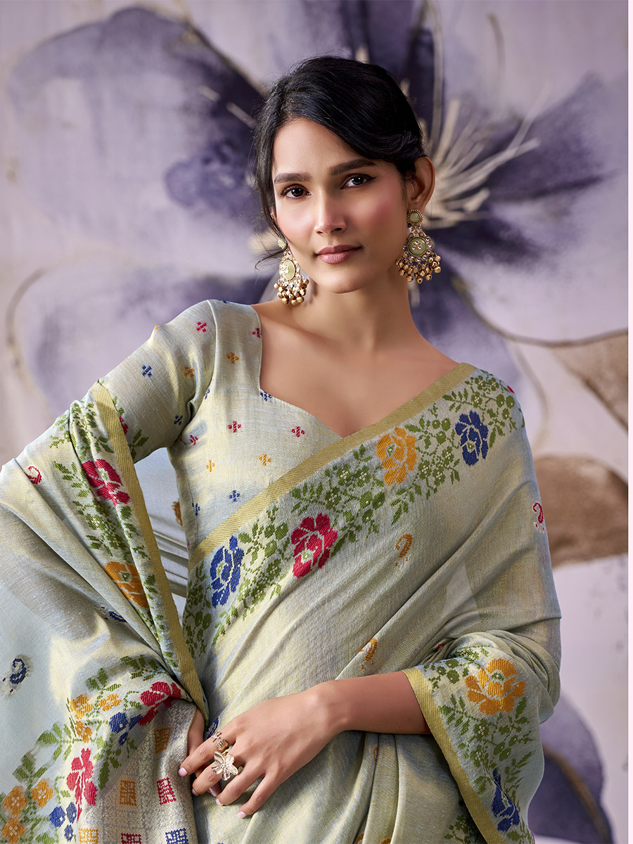 Pista Green Tissue Silk Handwoven Wedding Reception Party Festival Casual Heavy Border Sarees