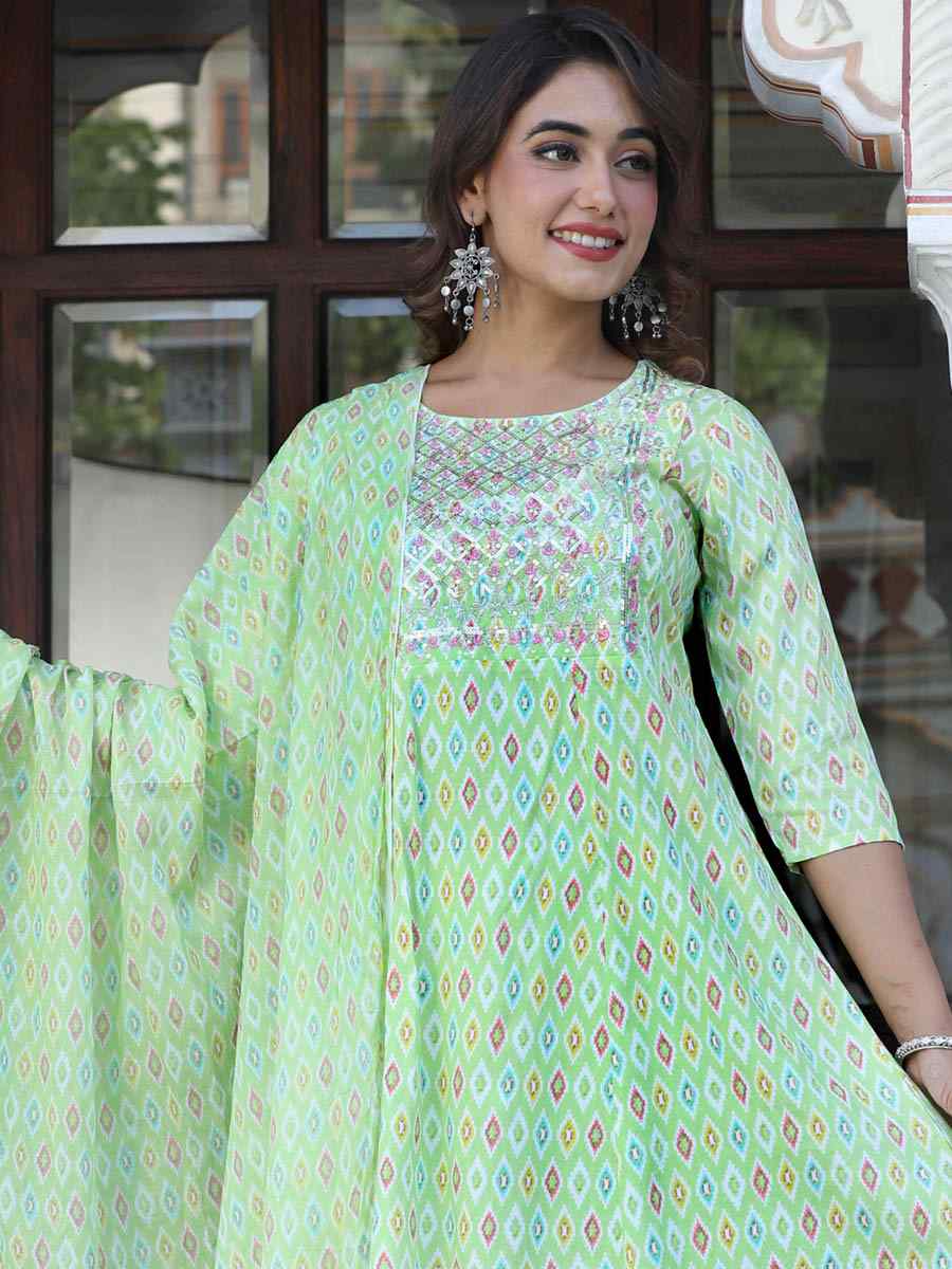 Pista Green Viscose Printed Festival Casual Ready Pant Salwar Kameez