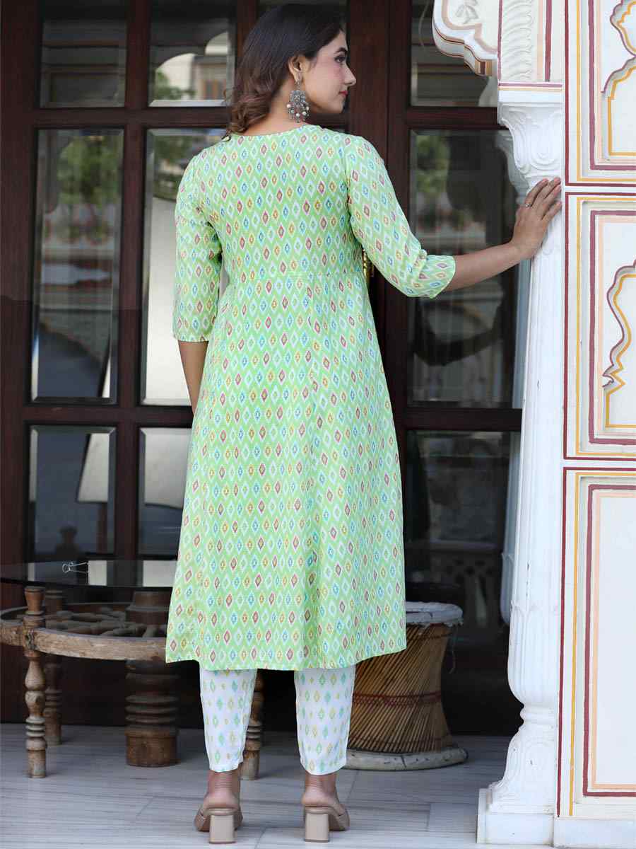 Pista Green Viscose Printed Festival Casual Ready Pant Salwar Kameez