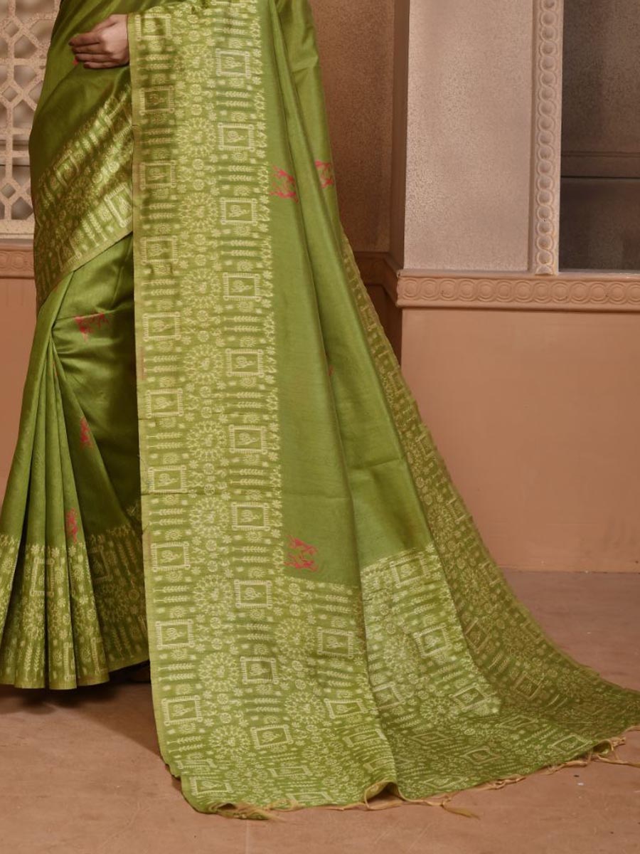 Pista Handloom Raw Silk Handwoven Casual Festival Heavy Border Saree