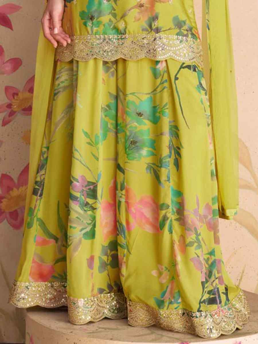 Pista Heavy Chinon Embroidered Festival Wedding Sharara Pant Salwar Kameez