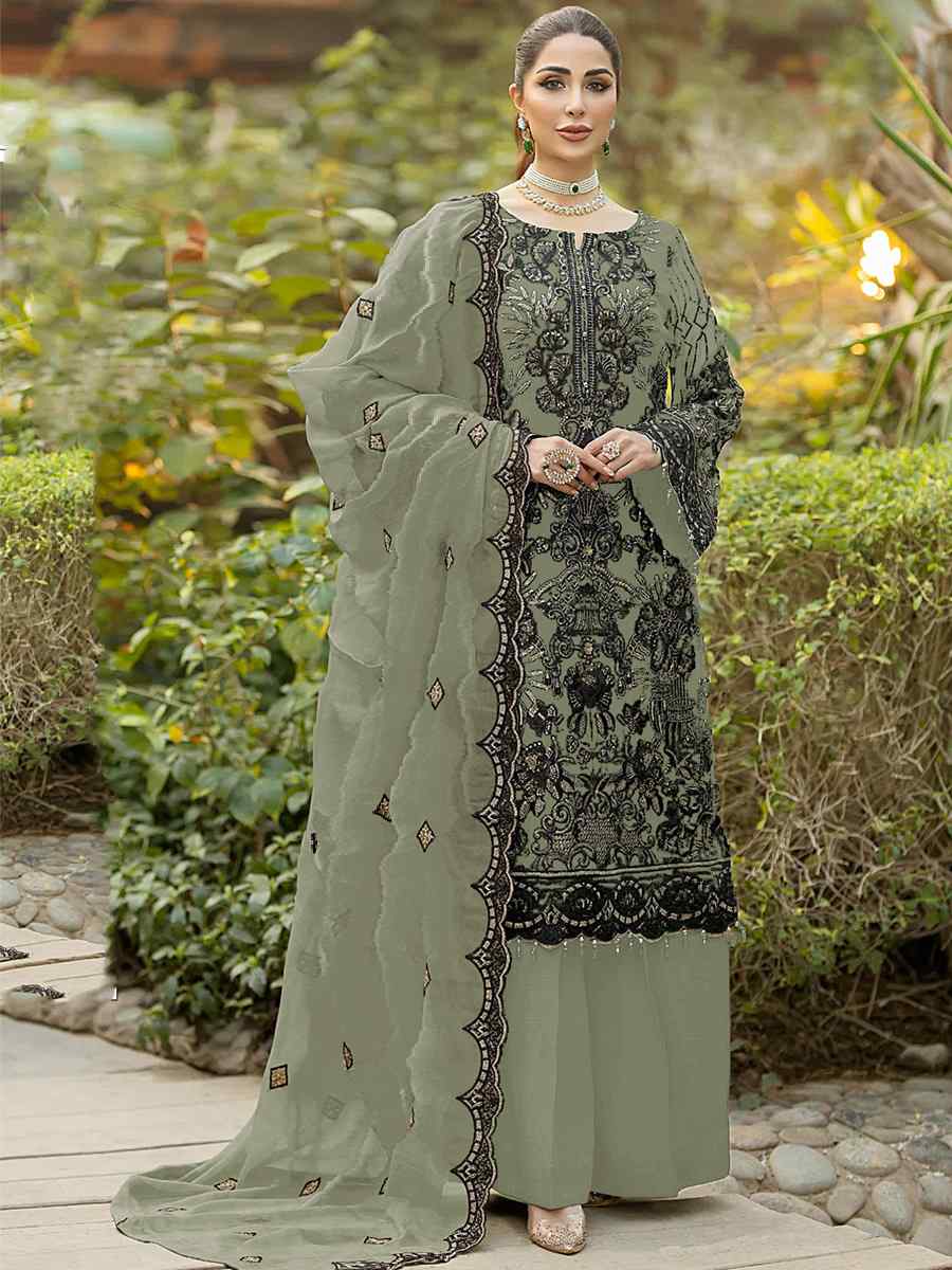 Pista Heavy Faux Georgette Embroidered Festival Party Palazzo Pant Salwar Kameez