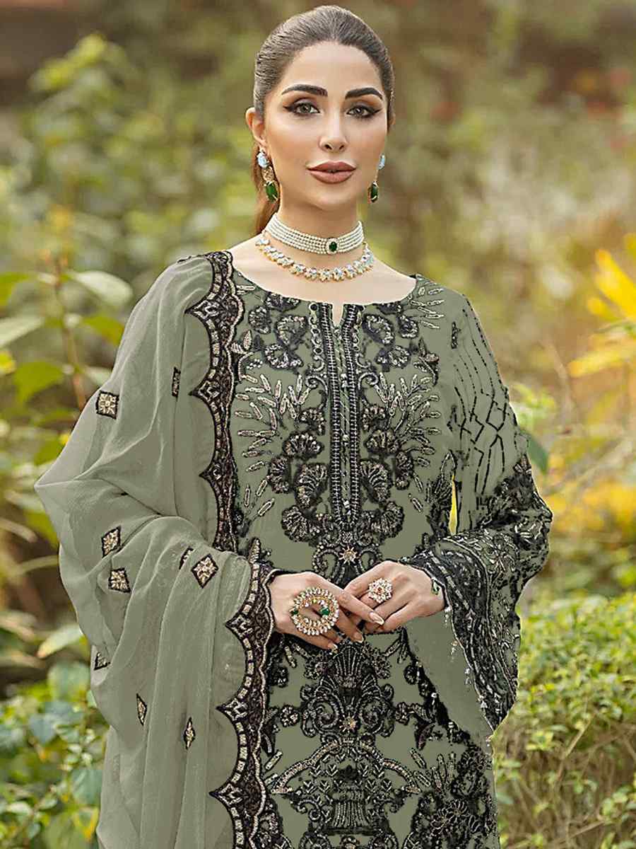 Pista Heavy Faux Georgette Embroidered Festival Party Palazzo Pant Salwar Kameez