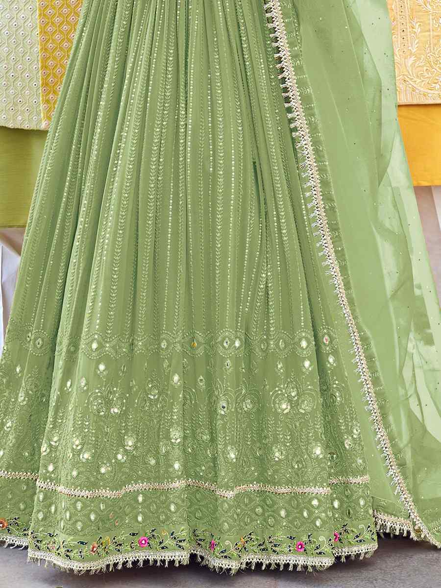 Pista Heavy Faux Georgette Embroidered Festival Wedding Anarkali Salwar Kameez